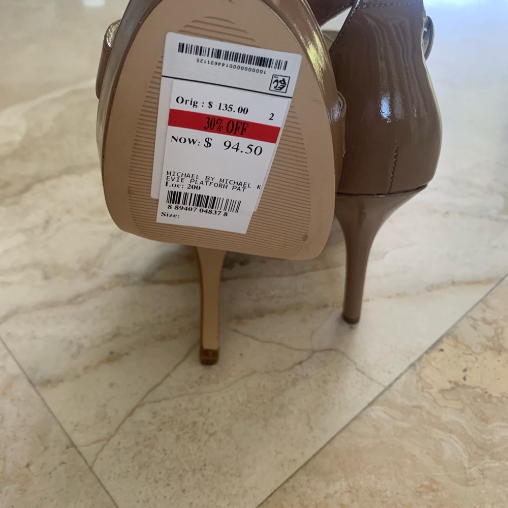 Michael Kors Evie Platform Women's Dark Tan Patent Leather Strappy Sandals NEW - Picture 4 of 7